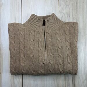 J. Crew Cable Knit Quarter Zip Sweater Beige Wool Cashmere Rabbit Hair Mens XLT